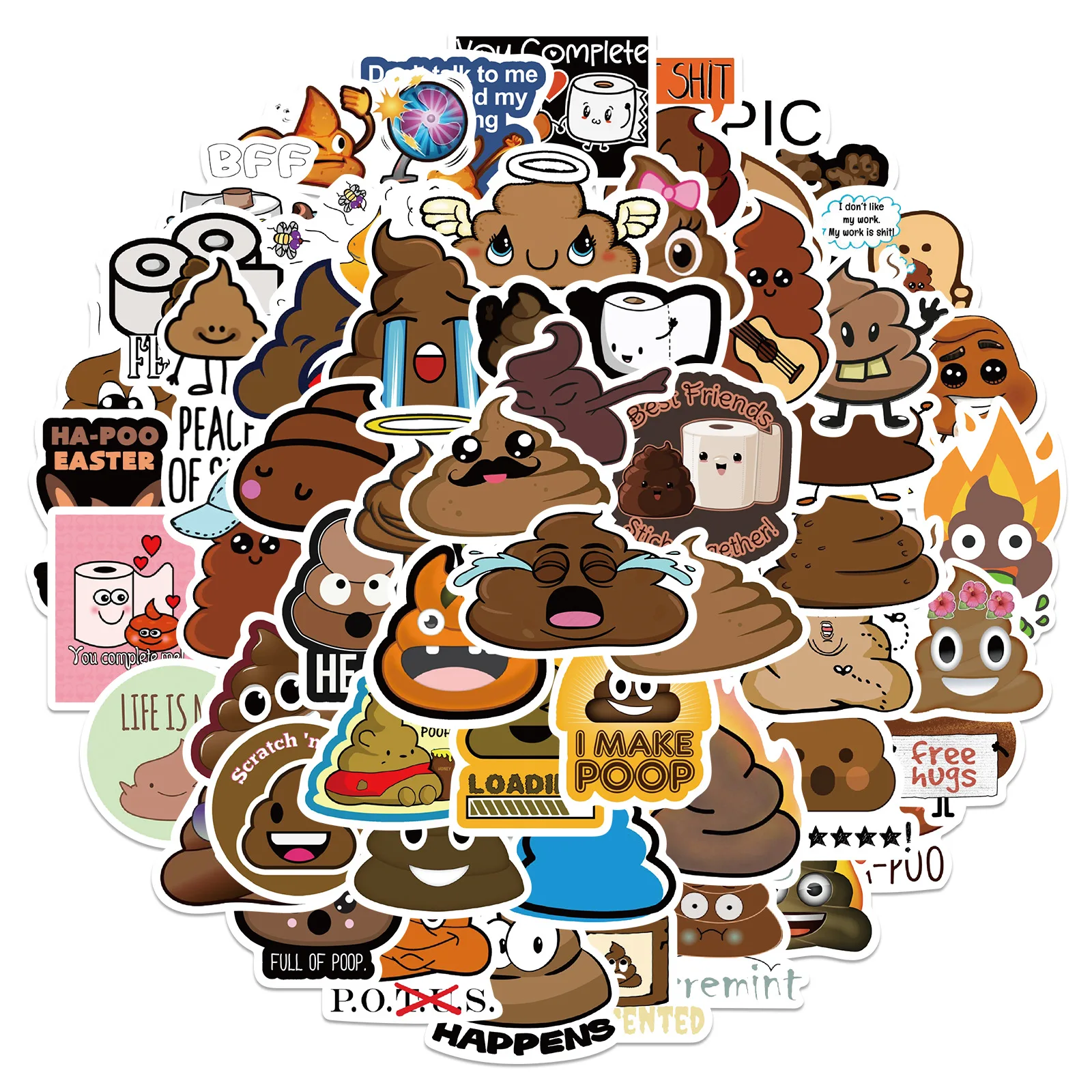 60pcs Cartoon POOP Stickers for Skateboard Suitcase Scrapbook Laptop Car Wall Graffiti Funny Sticker