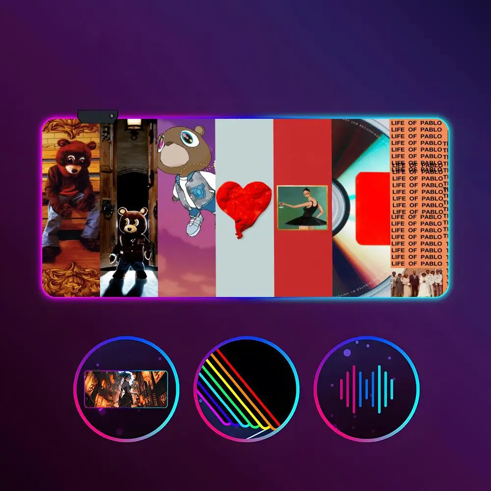 

Коврик для мыши Kanye RGB, светящийся, 900X400 мм, большой настольный коврик, нескользящий, очень большой игровой офисный коврик для мыши