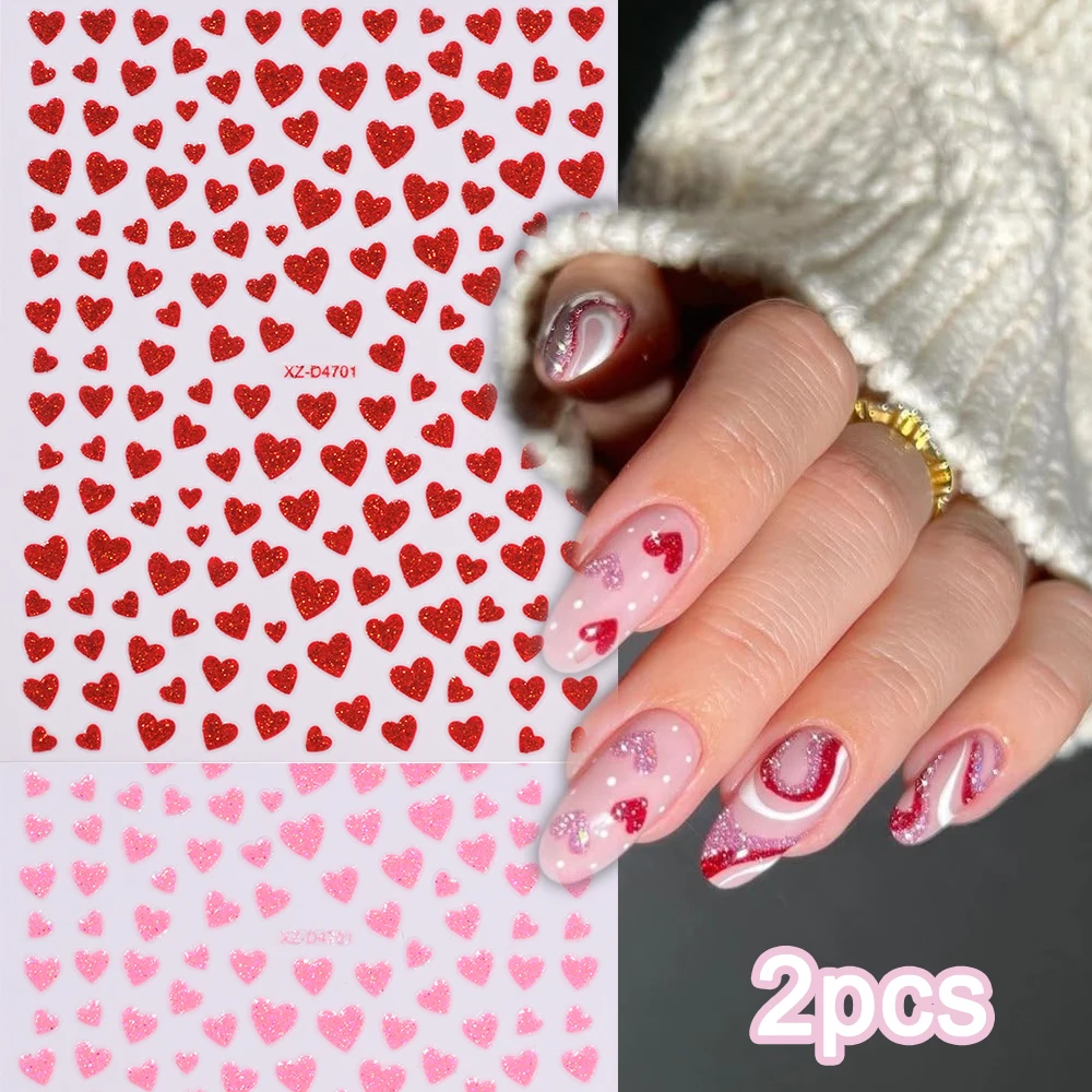 2/5개입 3D 금색 은색 하트 네일 아트 스티커 혼합 사이즈 반짝이는 글리터 미니 하트 접착 네일 데칼 매니큐어 용품 #