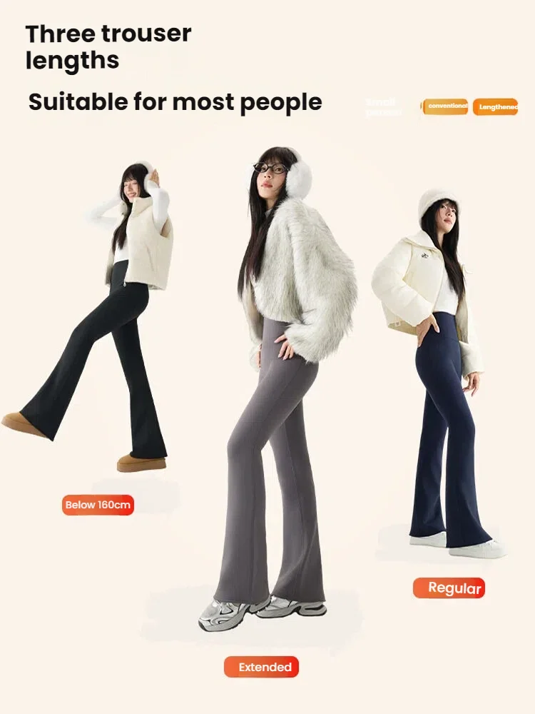 Winter High Waist Flared Pants Women's Stretchy Shark Skin Leggings Thermal Fleece Lined Bootcut Trousers Casual Streetwear