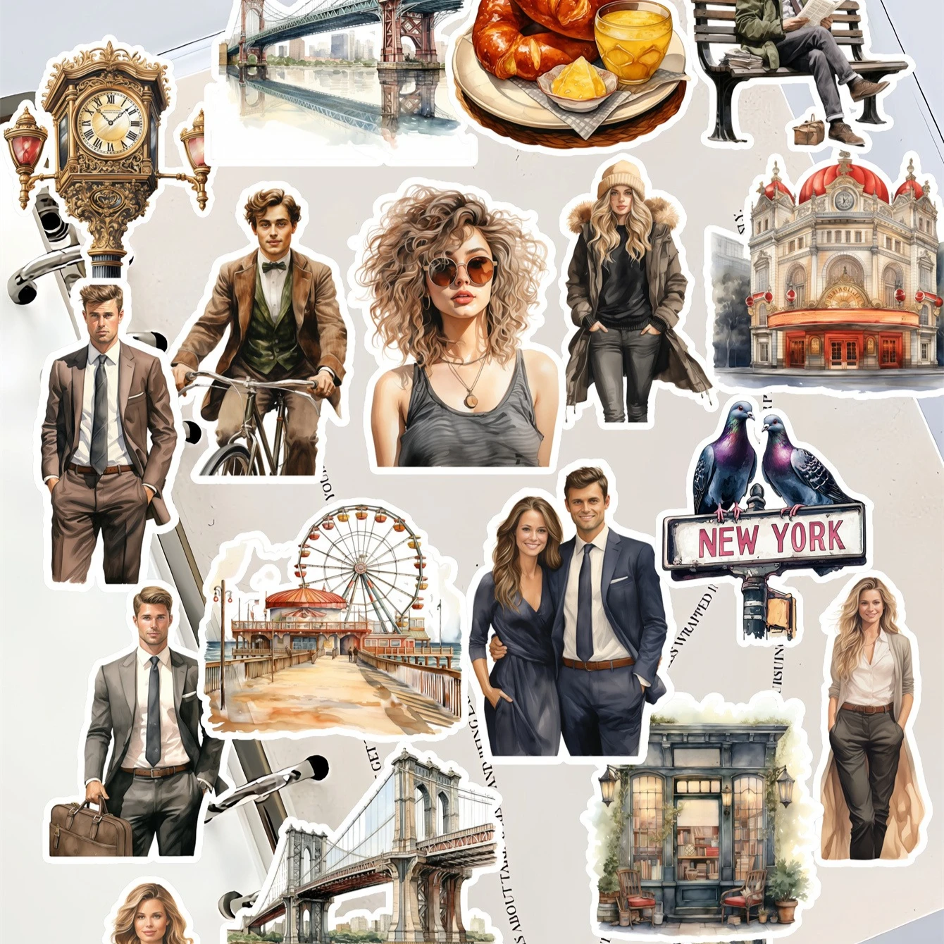 20pcs Cute Watercolor New York City Scenery Stickers  Waterproof Bike Motorcycle Phone Book Travel Luggage Funny Sticker Decals