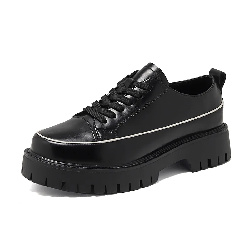 2022 New Black White Leather Shoes Men Platform Oxford Dress Shoes Men Popular Patent Leather Footwear Low-Ankle Party Shoes