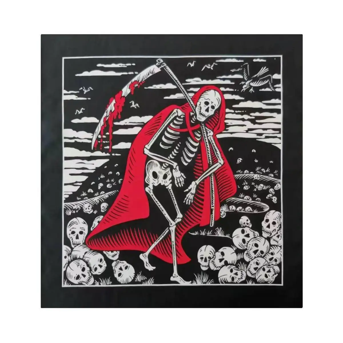 Totenkopf-Bandana, modisch, Hip-Hop, 100 % Baumwolle, quadratischer Schal, schwarz, Paisley-Fahrrad-Stirnband für Damen/Herren/Jungen/Mädchen