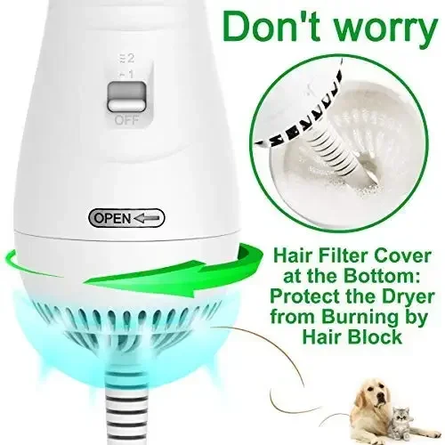 Pet Hair Dryer 2-in-1 Pet Grooming Dryer Grooming for Cat and Dog Brush Portable Dog Blower with Adjustable Temperature for Pet