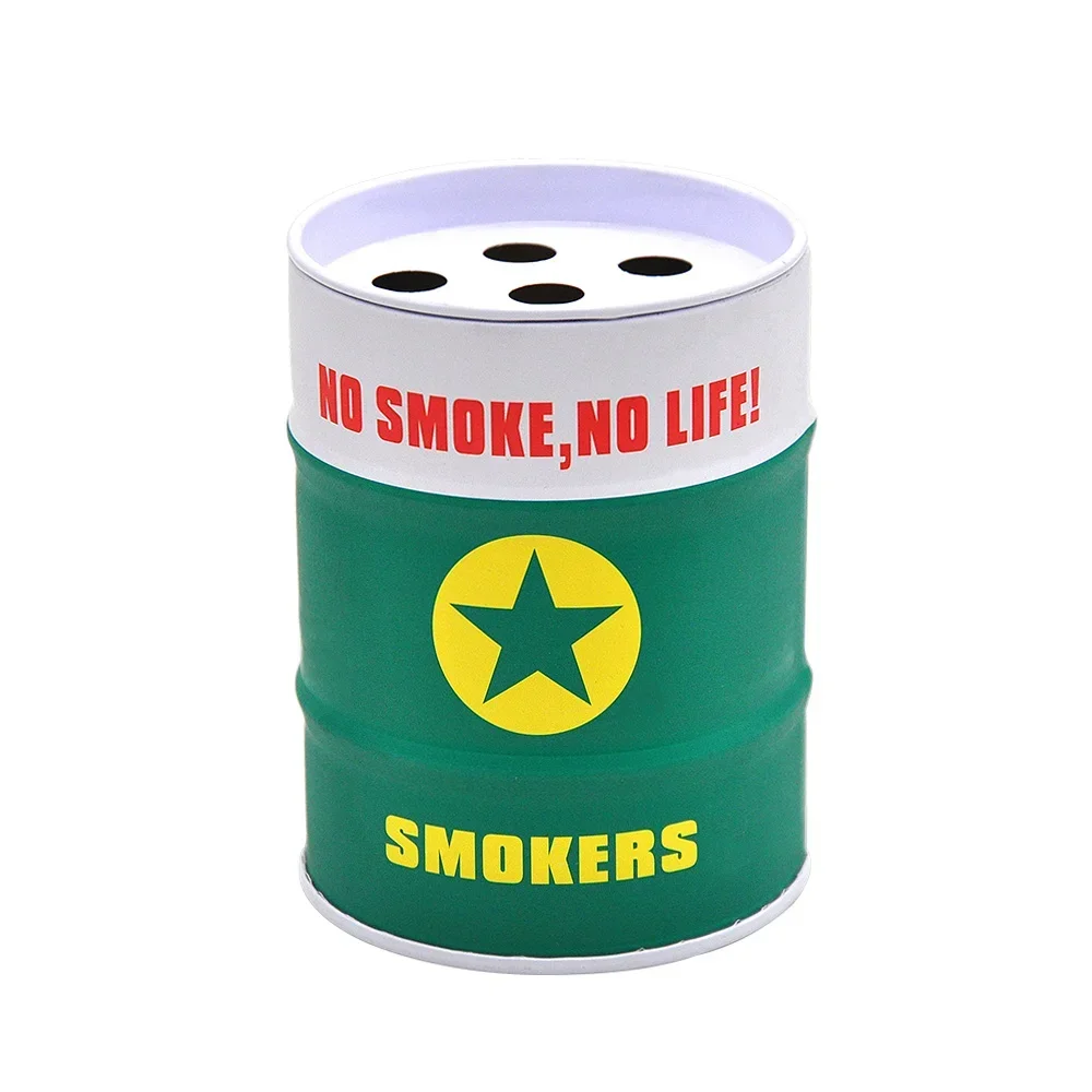 Aluminum Oil Drums No Smoke,No Life Ashtray Leaf & Skull Design Cigarette Ashtray Can Hold Multiple Cigarette.Pattern Random