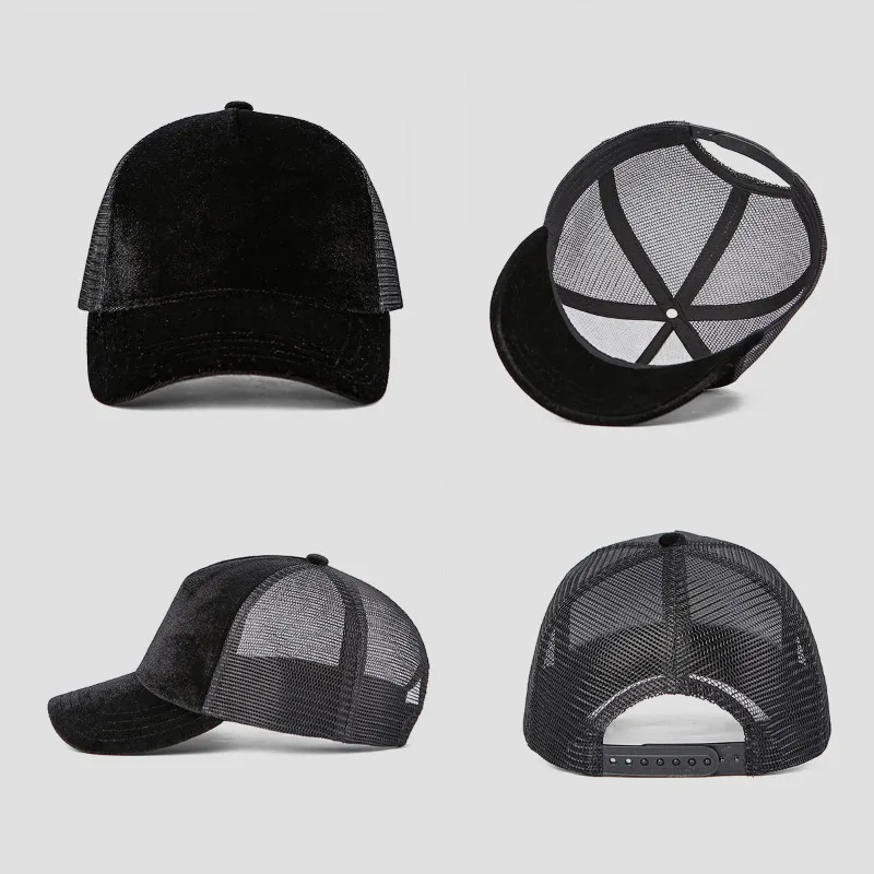 New Custom Logo Velvet Mesh Truck Driver Hat Outdoor Fashion Five-panel Men's and Women's Adjustable Casual Baseball Cap Gorras