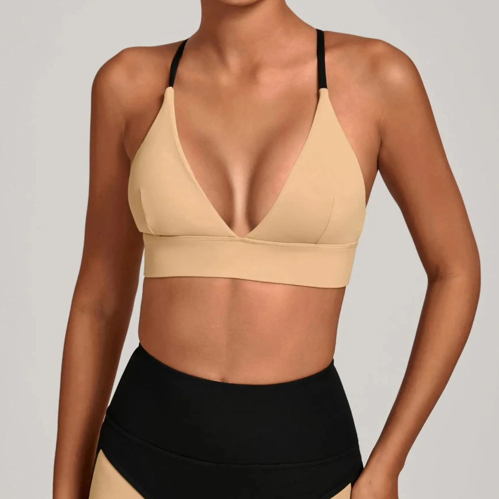 Women Sexy Gym Fitness Bra Deep-V Sports Top Breathable Yoga Bra Sports Underwear Female Workout Underwear Shockproof Crop Top
