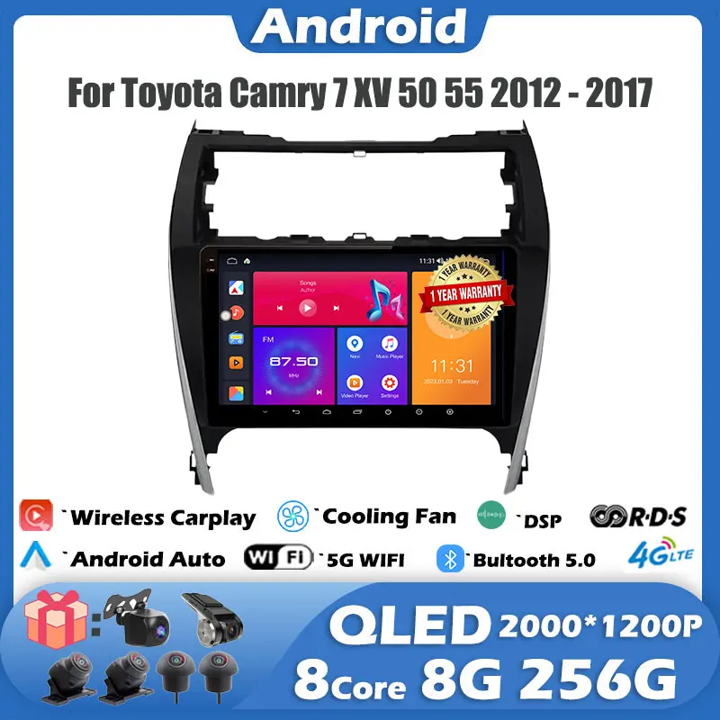 

IPS QLED 9'' For Toyota Camry 7 XV 50 55 2012 2013 2014 -2017 Android 14 Car Radio Multimedia Video Player GPS Navigatio 4G LTE