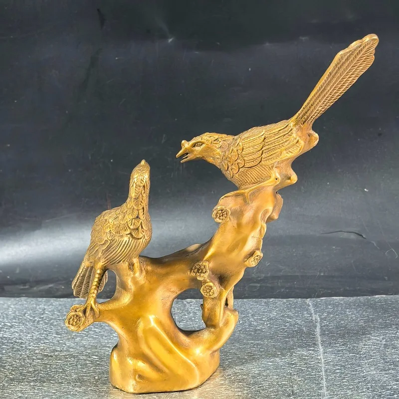Brass Magpie Perching on a Branch Ornament Beaming Double Happiness on the Tree Branch - Home Decorative Craft