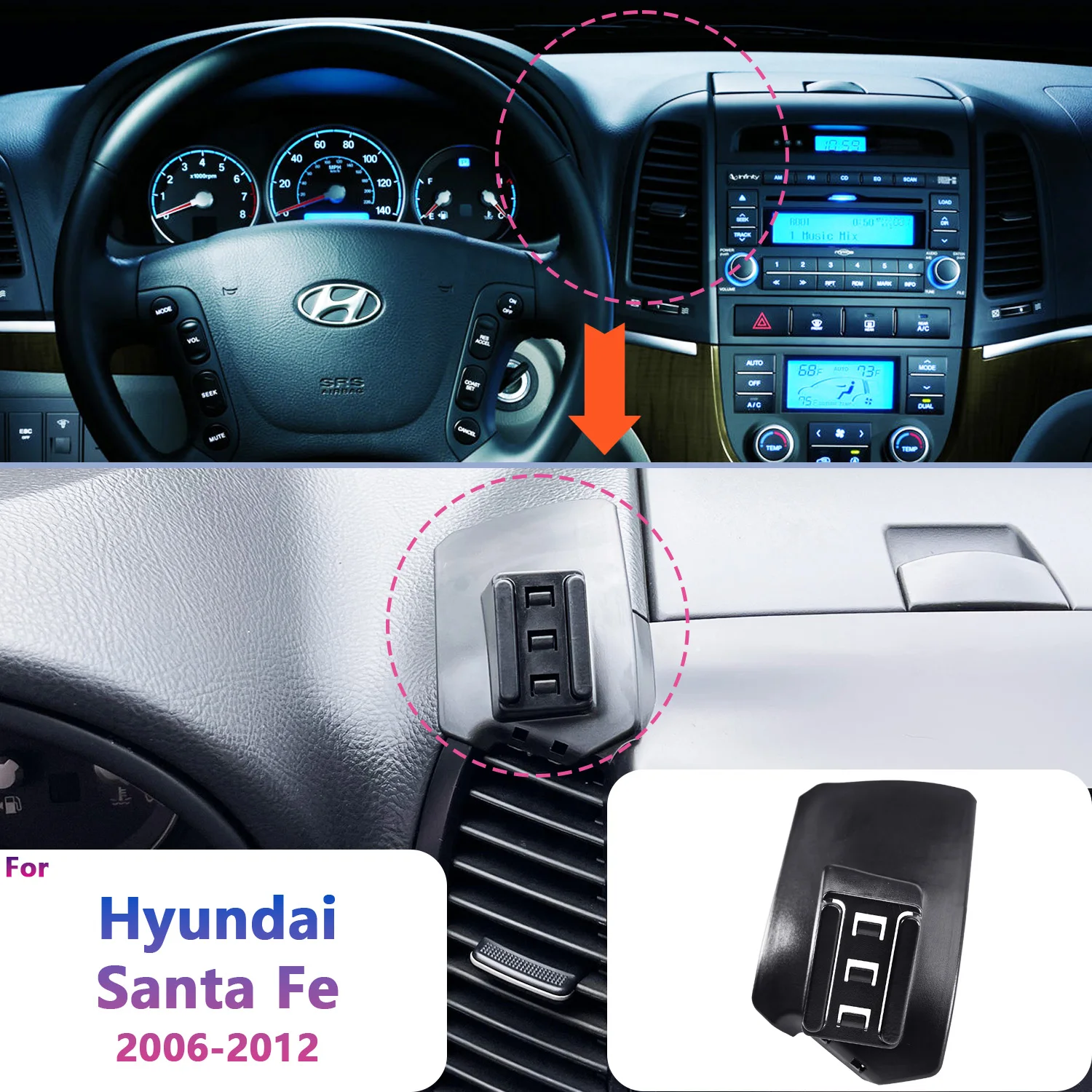 Para hyundai santa fe 2006-2010 2011 2012 montagem do telefone do carro suporte de telefone de carregamento sem fio especial base fixa titular acessór