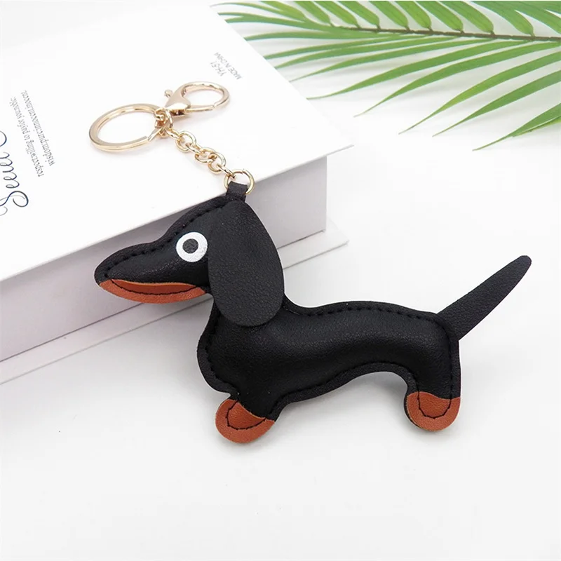 2023 NEW Punk Puppy Dachshund Keychain PU Leather Dog Keychains for Women Bag Pendant Jewelry Trinket Men\'s Car Key Ring Chain