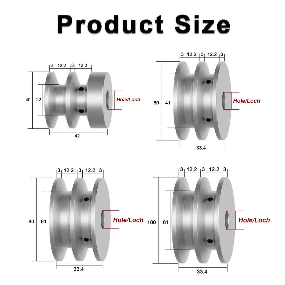 Polea De Doble Ranura De Aluminio 50-60 Mm - Para Eje De Motor Con Agujero Fijo 8-20 Mm, Transmisión Por Correa Tipo A/O
