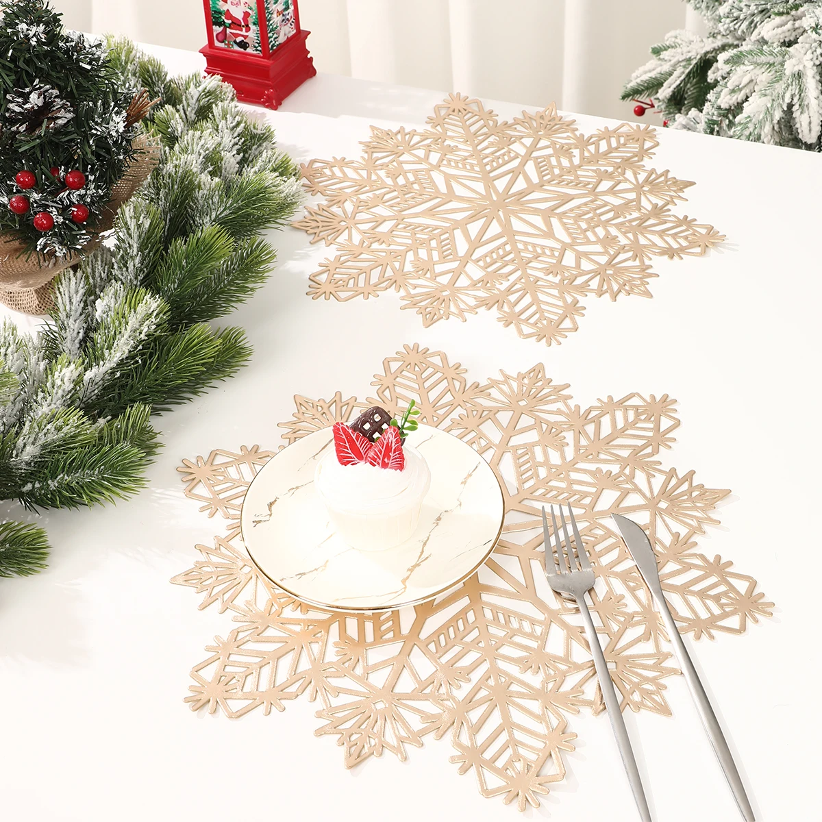 Christmas Snowflake PVC Placemat Merry Christmas Decor For Home 2024 Natal Noel Xmas Kitchen Dining Table Cover New Year 2025