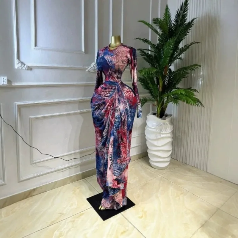 Women Long Sleeve Draped Front Midi A-line Patchwork Maxi Long  Dress 2025 Vacation Holiday Party Birthday Dresses