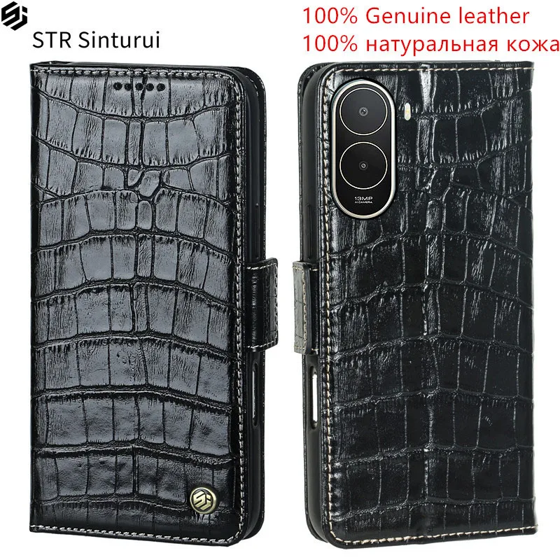 

STR Genuine crocodile grain leather card Slot Wallet Cover For Xiaomi Poco C81 Pro C81x C85x C85 C75 4G 5G C71 Flip phone Case