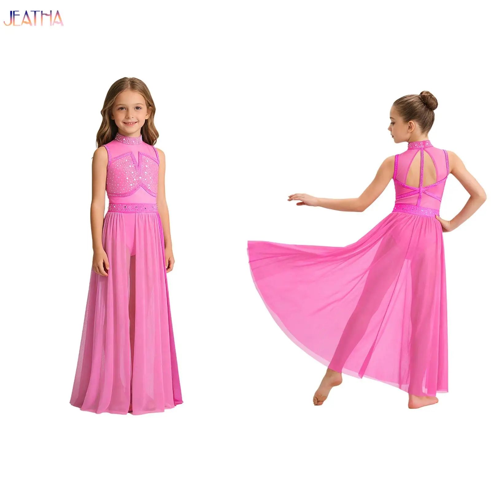 

Asymmetrical Modern Dance Maxi Skirted Leotard Dress Kids Girls Ballet Lyrical Dance Performance Competition Costume Dancewear