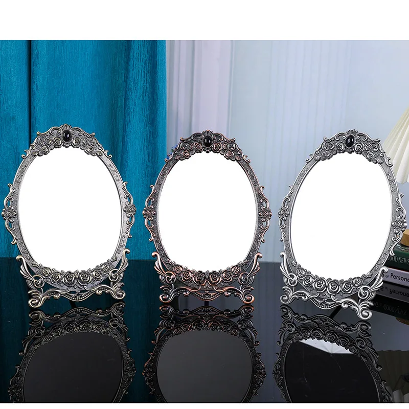 Retro new metal creative zinc alloy table mirror desktop makeup mirror decorative dresser dressing mirror ornament gift