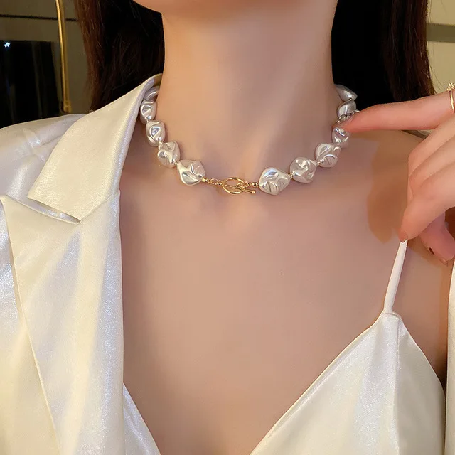 XIALUOKE French Vintage Bohemian Big Beads Pearl Choker Necklace For Women Girls New Luxury Bride Clavicle Chain Wedding Jewelry