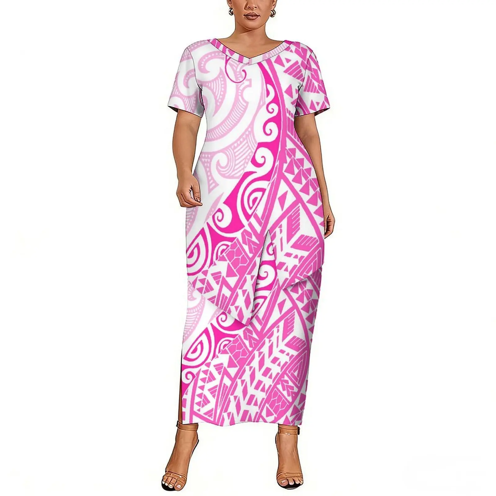 

New Polynesian Island Designed Women'S Round-Neck Top For Home Wear Long Dress For Tonga Party Puletasi Dress Set