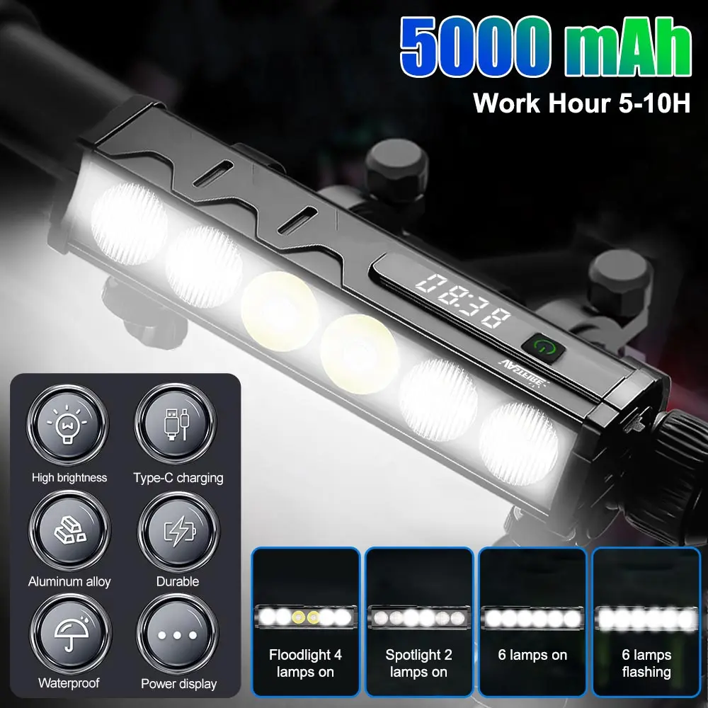 

6LED Bicycle Light Front 9000Lumen Bike Light 5000mAh Waterproof Flashlight USB Charging MTB Road Cycling Lamp Accessories