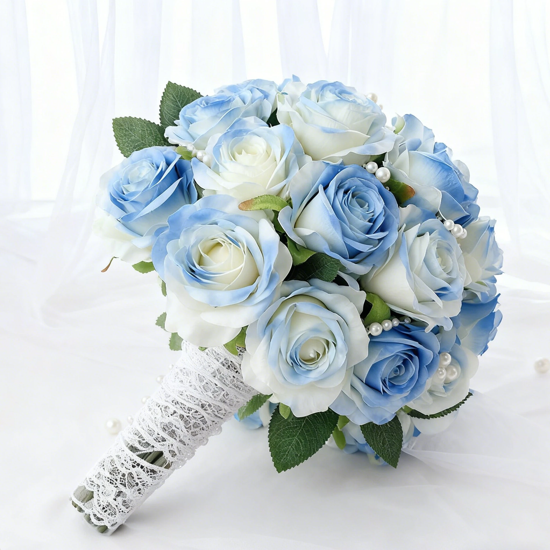 10 Stück Künstliche Blumen Blaue Rose Valentinstag Seiden-Brautstrauß Hochzeitskranz Heim- und Außenbereich Dekoration DIY Handstrauß Blumengeschenk – Detail 3