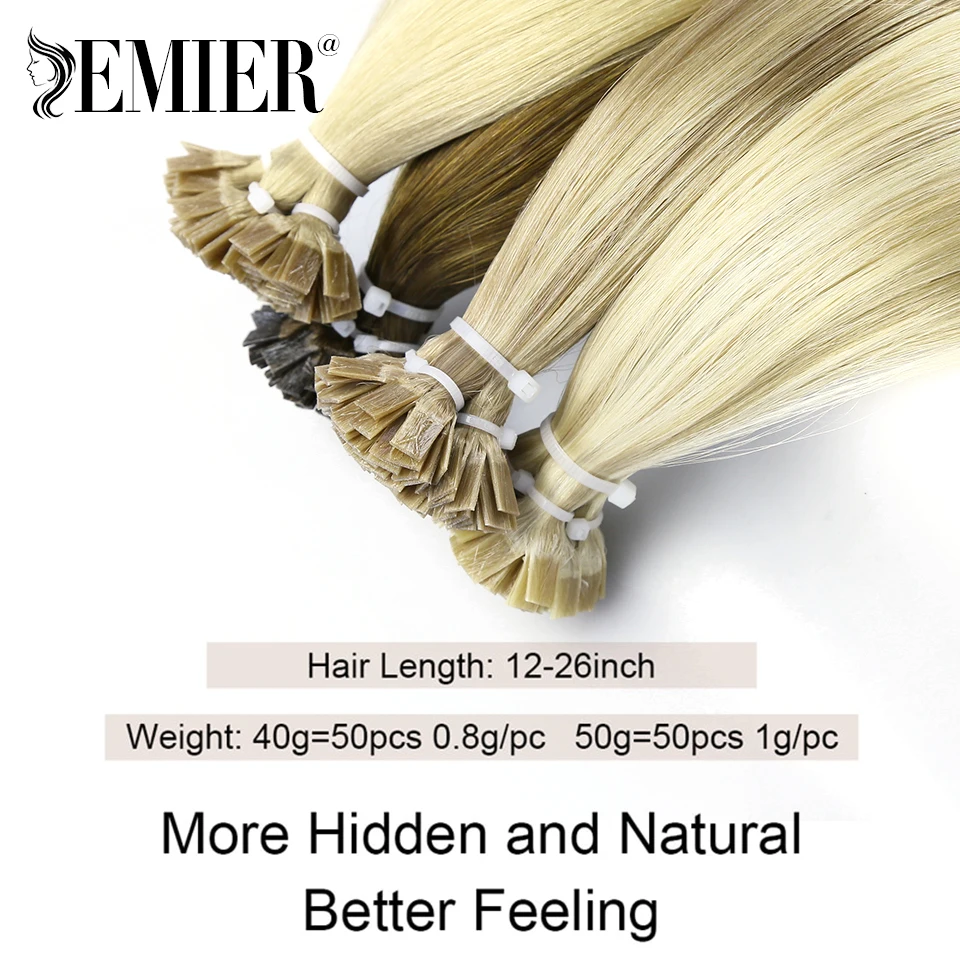 Flat Tip Hair Extensions Brazilian Remy Hair Straight Keratin Tip Hair Extensions For Women Pre Bonded Hairpiece 0.8-1g/Stand