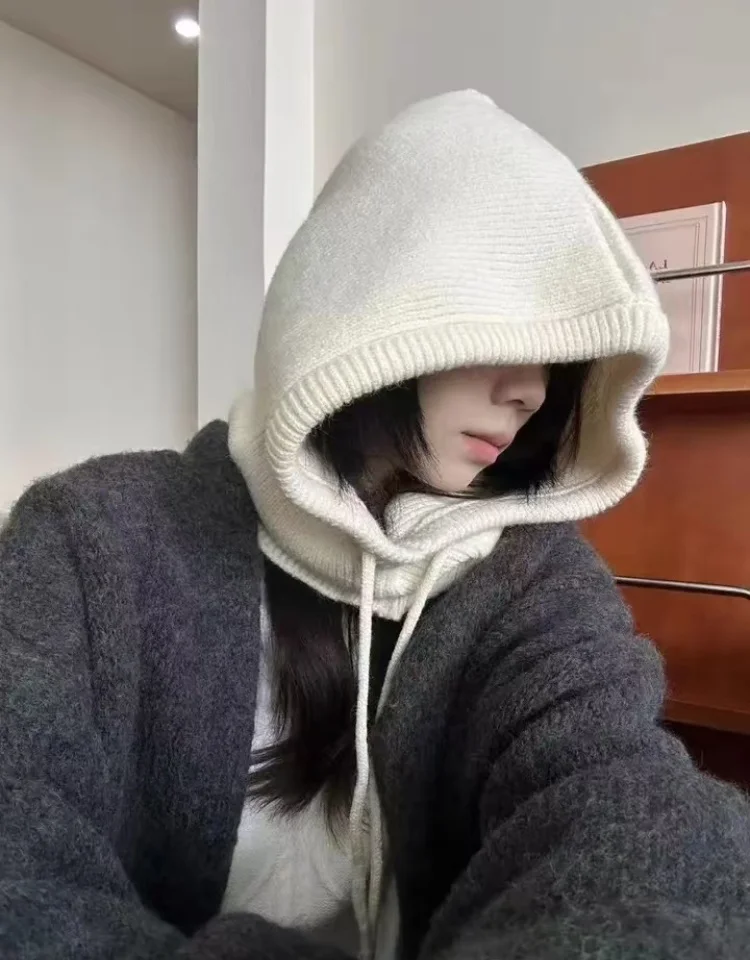 Boné balaclava elástico ajustável unissex, cachecol com anel quente, gorro para mulheres e homens, à prova de vento, gola de pescoço com capuz, chapéu de malha