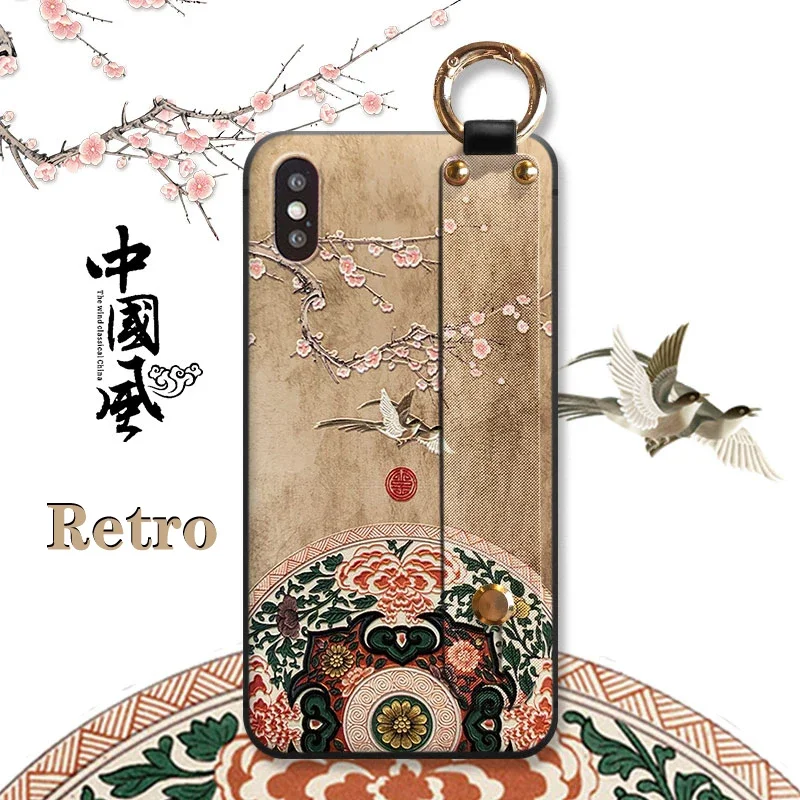 3D Relief Case For iPhone 16 15 14 13 12 11 Pro Max Mini XS XR 7 8 Plus Cover Hand Band Stand Holder Retro Embossed Shell Funda