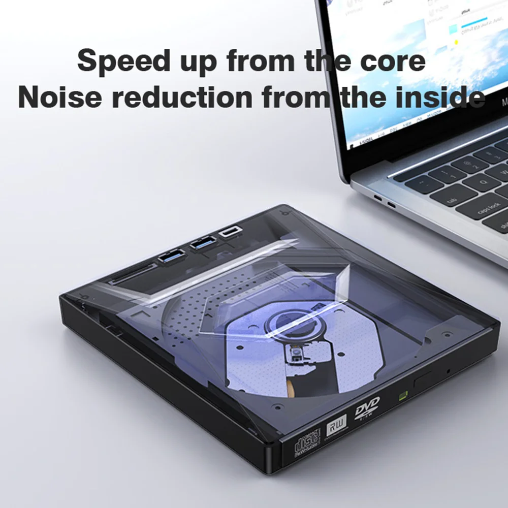 محرك أقراص CD/DVD خارجي USB 3.0 Type C مع منفذ بطاقة TF/SD DVD Burner محرك الأقراص الضوئية لأجهزة الكمبيوتر المحمول سطح المكتب Mac Windows 11/10/8