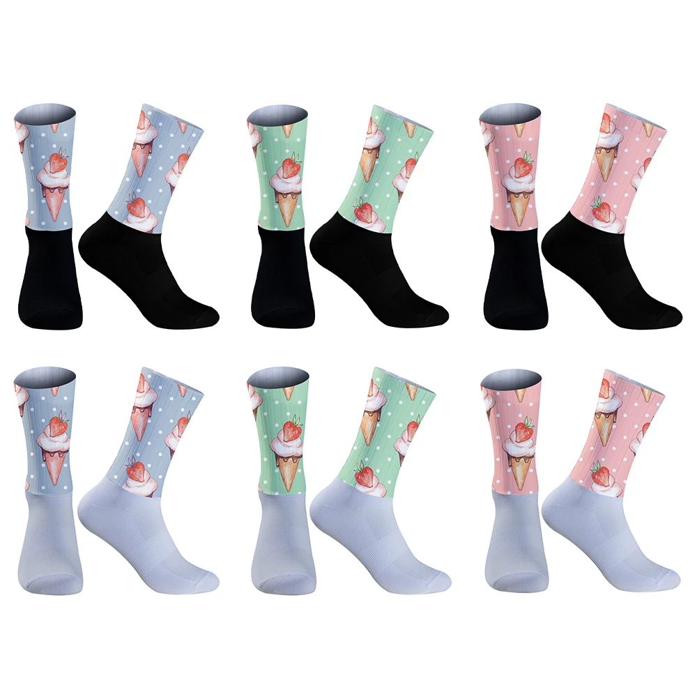 

2025 Anti Slip Silicone Socks Cycling Breathable Aero Socks New Various interesting patterns of ice cream Bike Socks