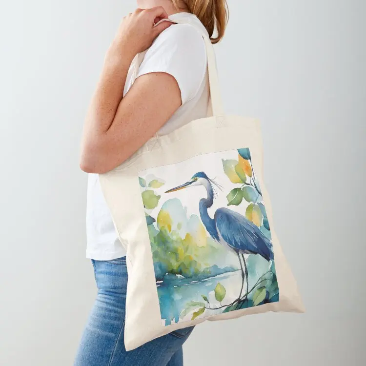 The Majestic Blue Heron in Watercolor Tote Bag حقيبة تسوق بعجلات حقيبة يد رجالية للمتسوقين حقيبة يد قماشية