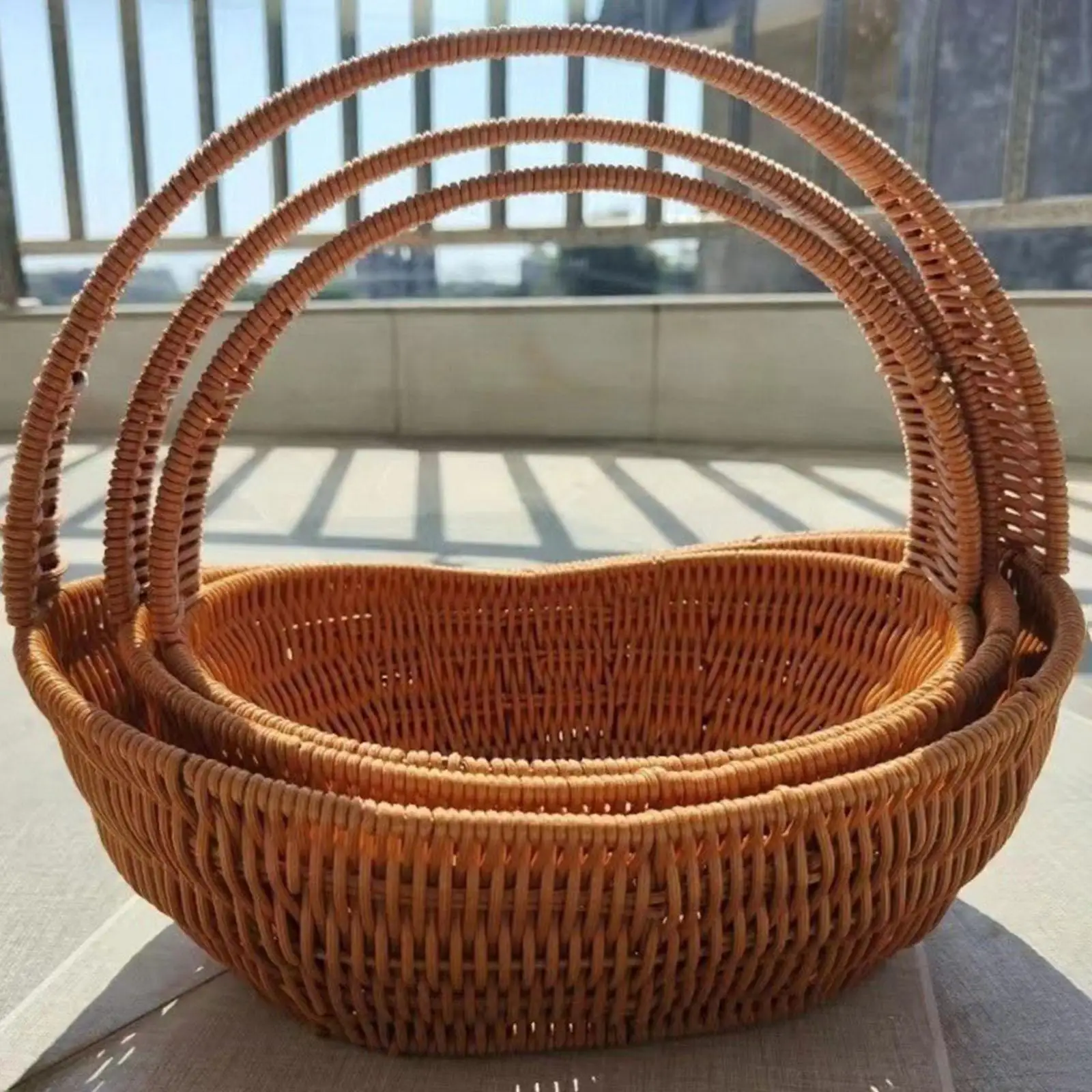 Woven Organizer Basket Fruit Container Storage Serving Basket Bread Basket Storage for Shopping Home Hiking Outdoor
