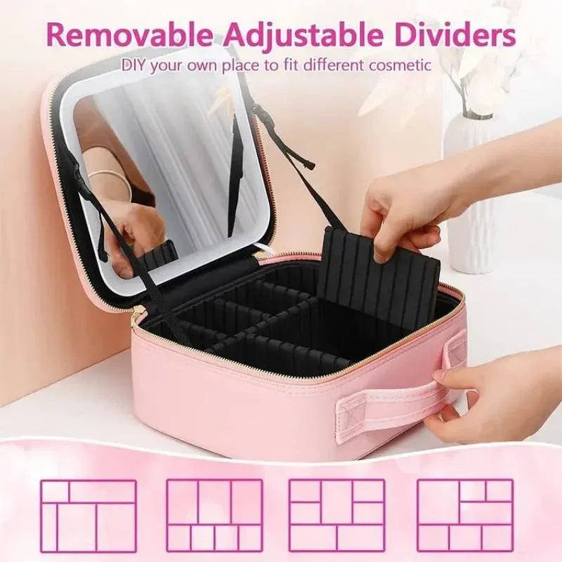 

Makeup bag with LED Mirror LED Cosmetic Case with Mirror Cosmetic Bag PU Leather Portable Travel Makeup Storage Bags