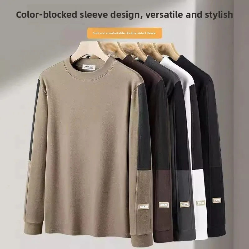 

Мужская термофутболка с флисовой подкладкой, высоким воротом и длинным рукавом, двусторонняя, из вельвета, с круглым вырезом, теплая базовая футболка для ношения под одеждой