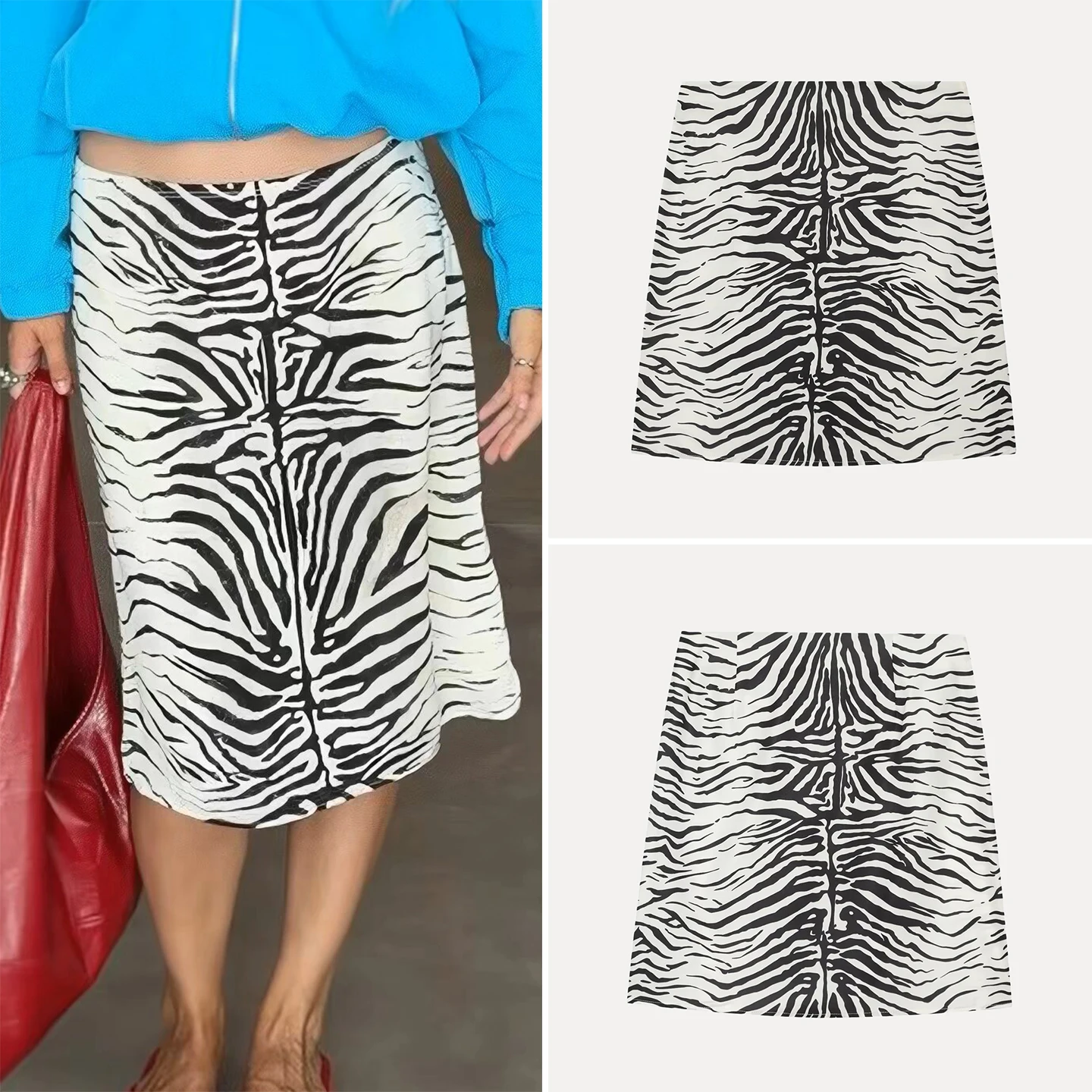 Fashionable Zebra Print Low Waist  Skirt for Women 2026 Autumn Collection Personality Chic Half Body Skirts by ZADATA