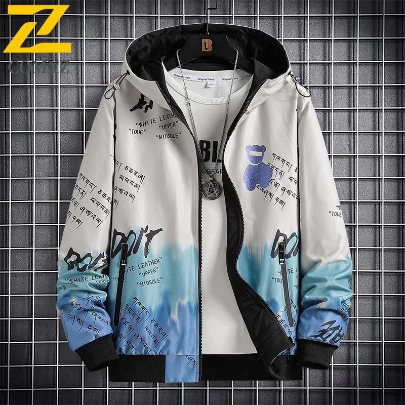 

COMXZ 2025 Men Gradient Jacket Reversible Coat Youth Two Sides Wear Autumn Fashion Casual Outerwear Street Style
