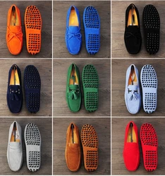 2024 New Summer Suede Leather Men Loafers Shoes Fashion Casual Slip on Walking Shoes Men 12 Color Soft Driving Shoes Moccasins