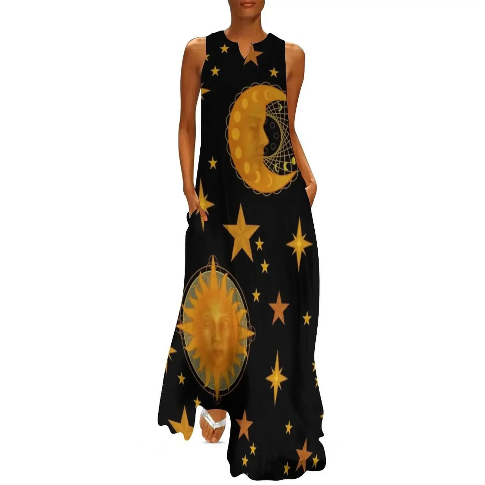 

Bohemian 90's Sun and Moon Celestial Pattern Long Dress long dress women clothes dresses for woman Dress