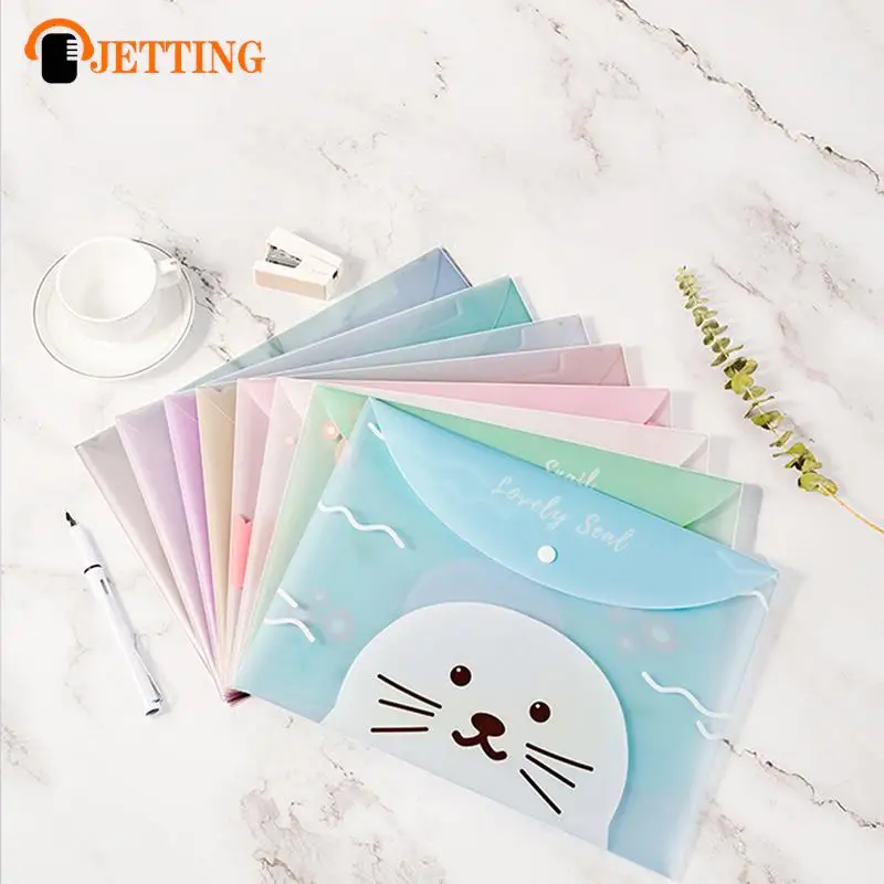 Cartoon Transparent Snap Storage Bag Student Stationery PVC Cute Fresh Waterproof Portable Information Bag Office File A4 Bag