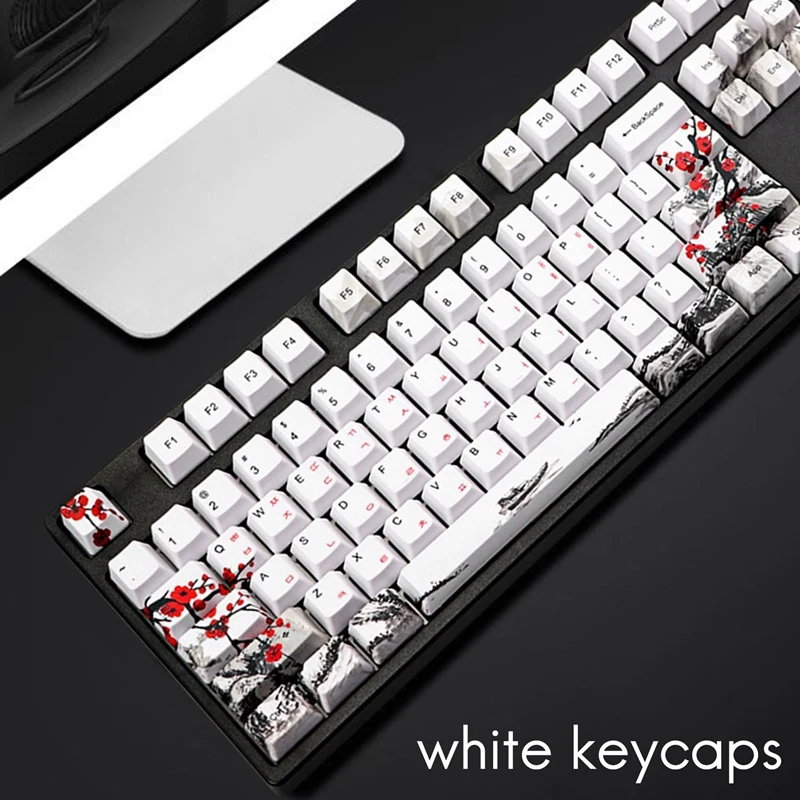 110 Keys PBT Keycap Dye-Sublimation Plum Blossom Cherry Profile Key Cap DIY Mechanical Keyboard Keycap Set