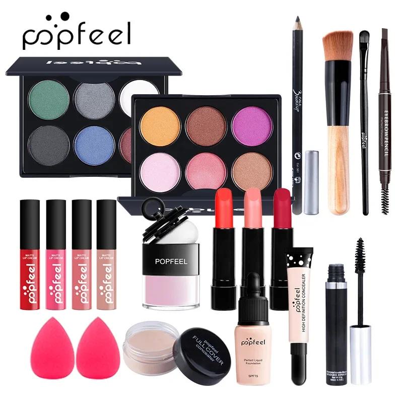 High Quality Popfeel Makeup Kit full Set Eyeshadow Eyeliner brow Powder Lip Concealer Foundation Blush Gifts for Women Cosmetics