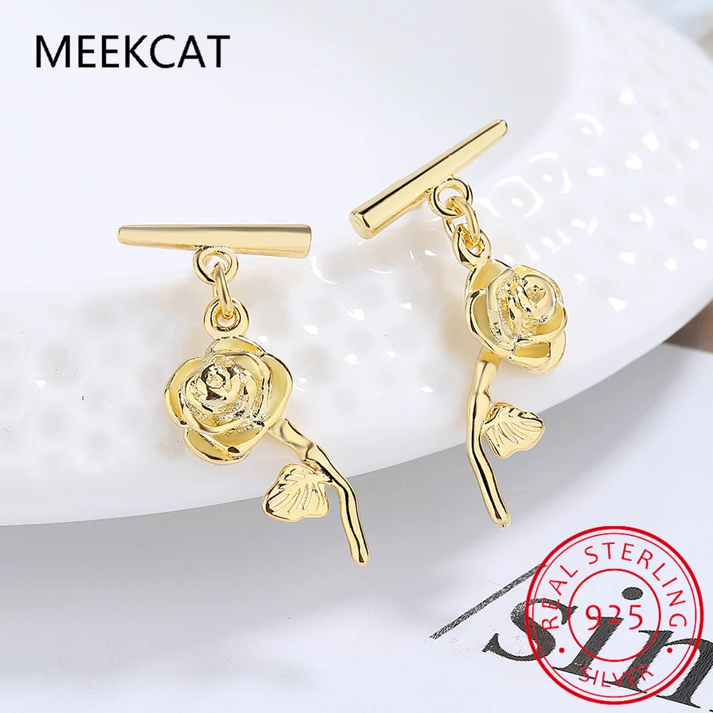 

Real 925 Sterling Silver Fashion Romantic Rose Flower Stud Earrings For Daughter Teen Girls Fine Gift Jewelry DG0156