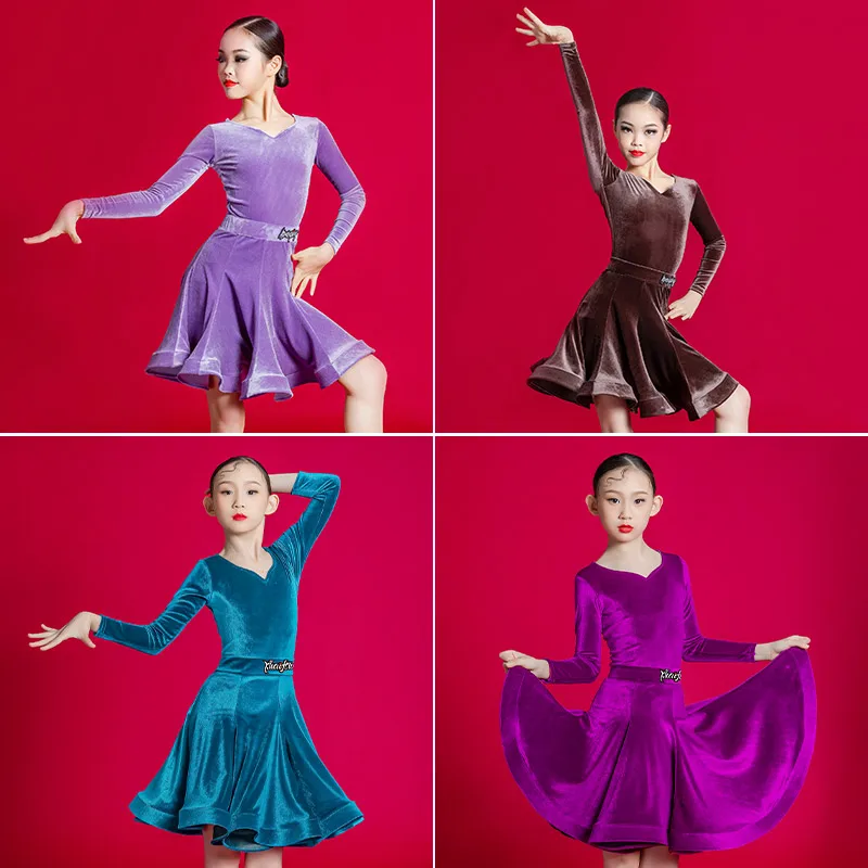 Vêtements de concours de danse latine pour filles, grande jupe pivotante pour enfants, vêtements de classement professionnel, automne et hiver