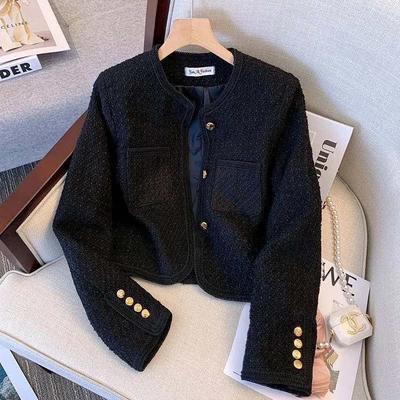 Short Black Small fragrant style Jacket For women's Autumn Winter 2026 New Temperament Socialite suit Jackets Female Outwear Top