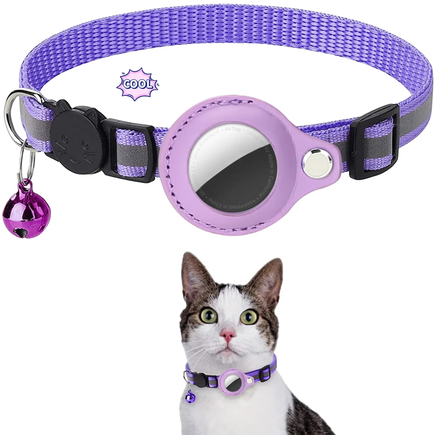 For Apple Airtag Case Cat Collar With Bell Reflective Nylon Collar Tracker Pet Products  Posicionamiento antipérdida Reflective