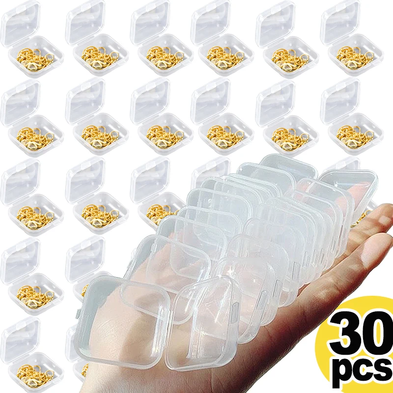 30pcs/lot Flip Clear Plastic Storage Container Box Portable Mini Pill Jewelry Holder Earrings Small Boxes Packaging Display Case