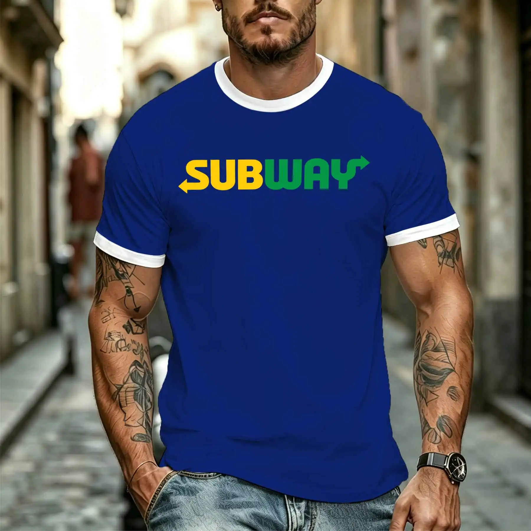 2026 new model Tee Stylish Comfortable Men's Fun Arrow Pointing SUBWAY Print Short Sleeve T-shirt Casual Loose Crew Neck Top Tee