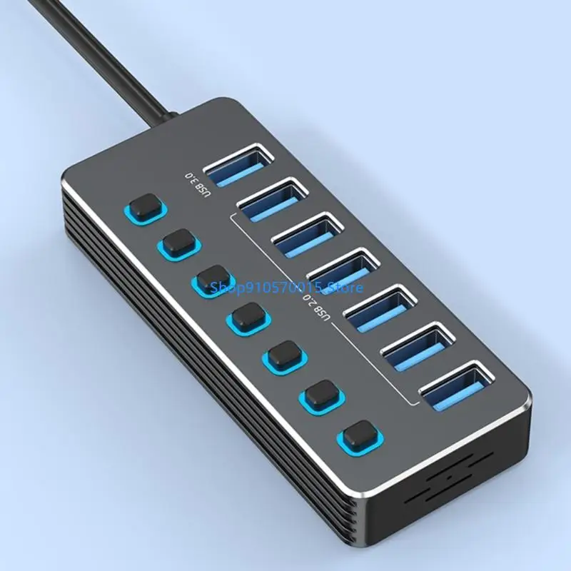 B95C Type C Power USB Hubs 7Port Aluminum Alloy Independent Switches LED Indicators