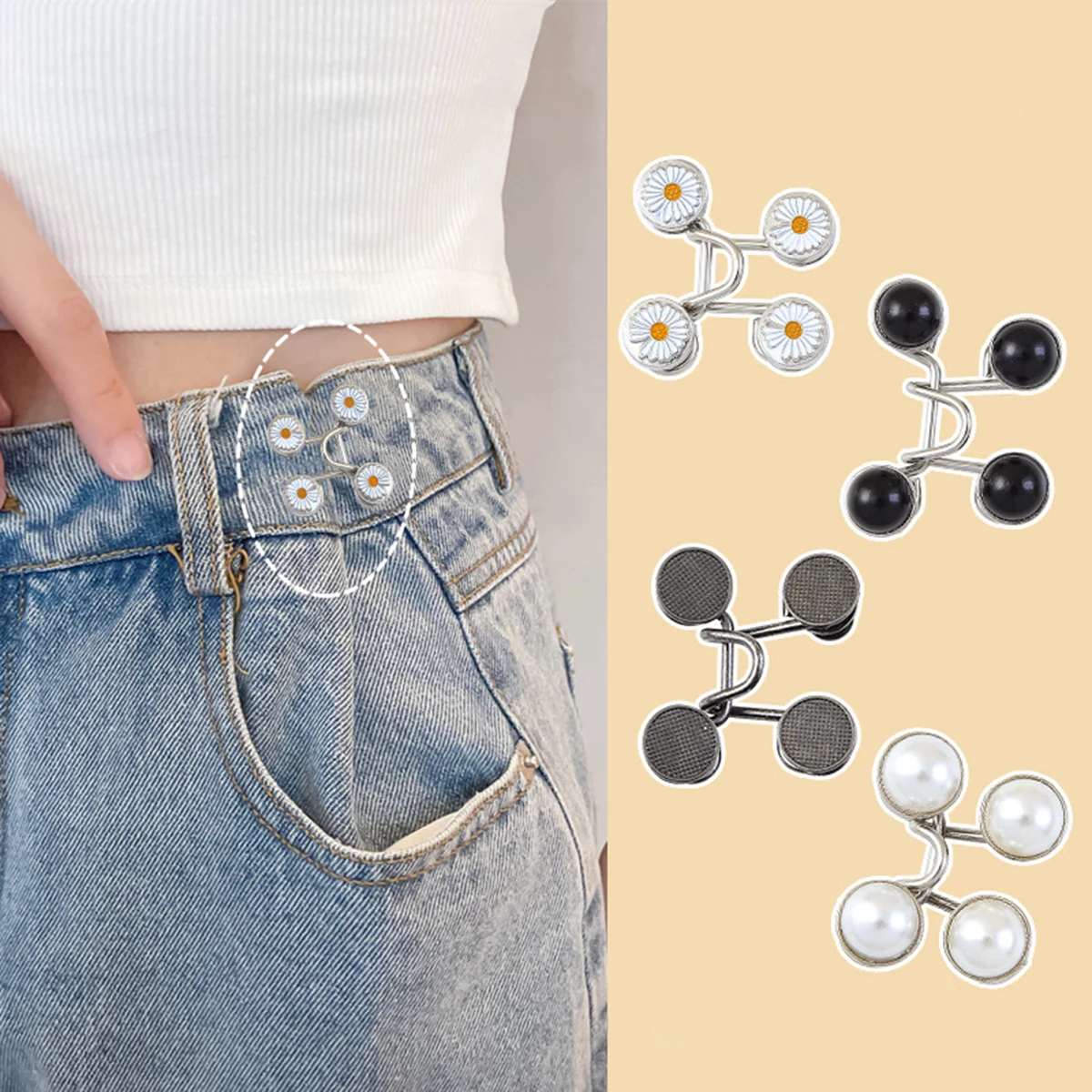 

Adjustable Waist Buckle Extender No Sewing Pant Clips Waist Tightener Button for Jeans Skirts Sleeves Fit Instant Button Pins