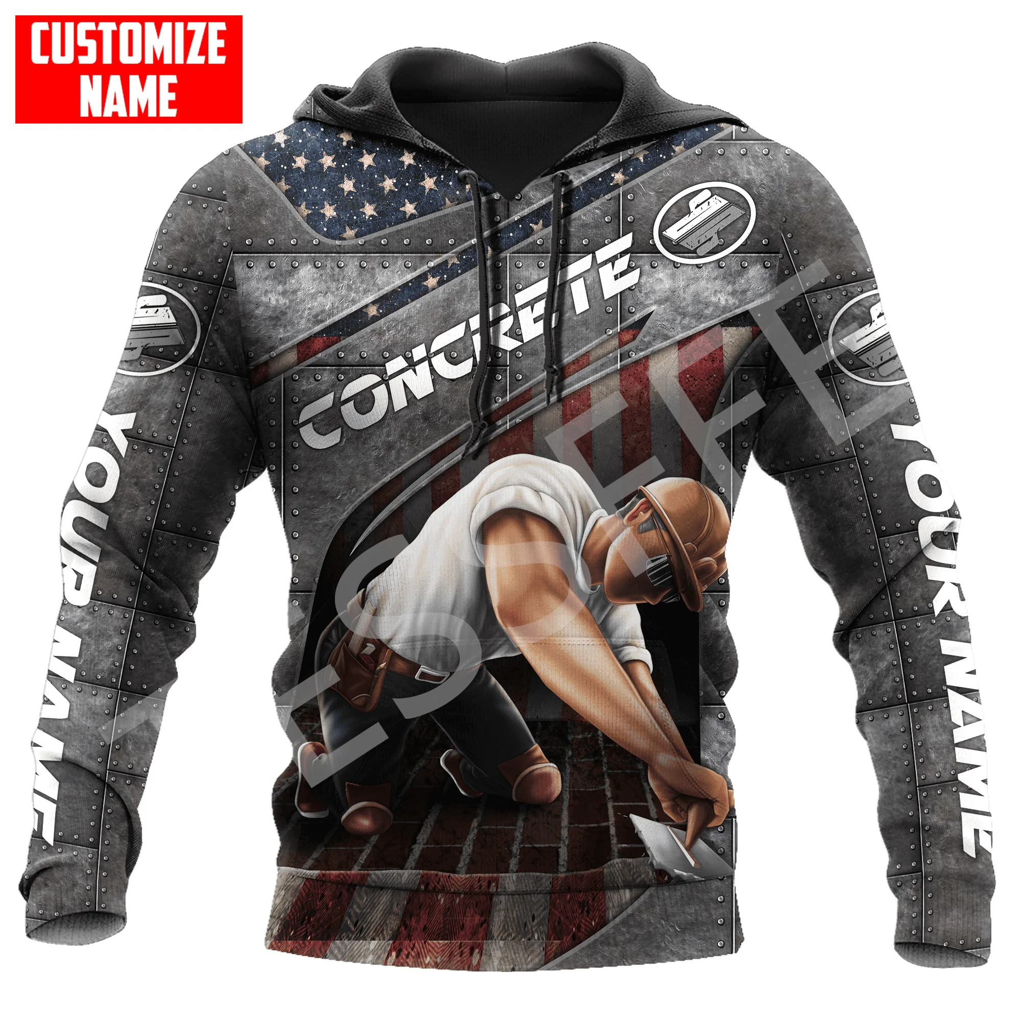 Newest Custom Name Cosplay Concrete Finisher Cutter Trucker Worker Tattoo Retro 3DPrint Harajuku Casual Funny Jacket Hoodies X35